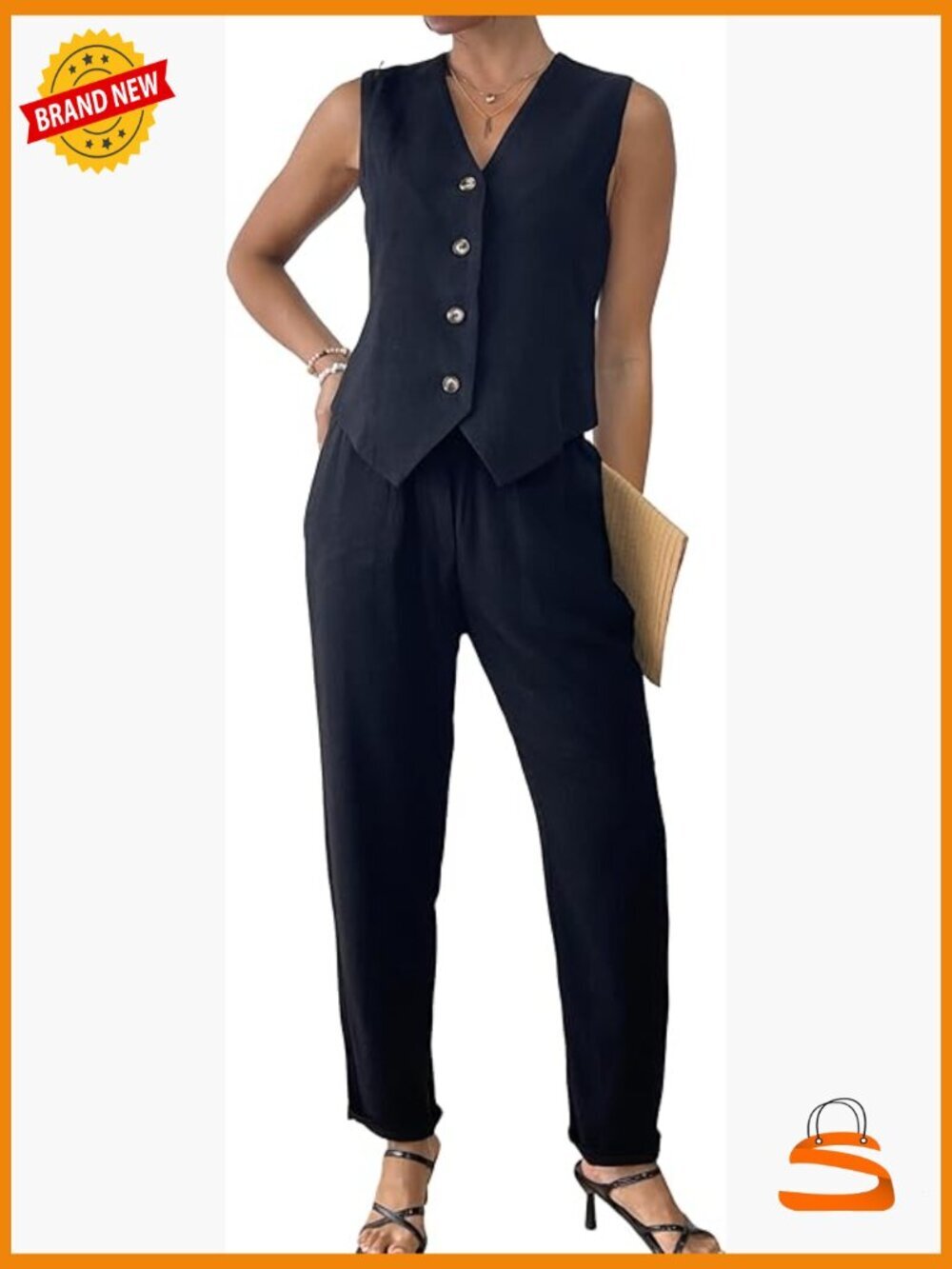 2 Piece Linen Vest & Tapered Pants Suit Set Business Casual Summer Work Outfits